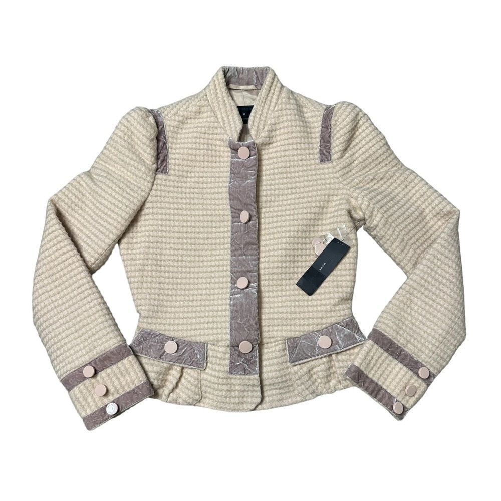Marc Jacobs Y2K 100% Wool Tweed & Velour Peplum Jacket Size Small NWT - Picture 2 of 16